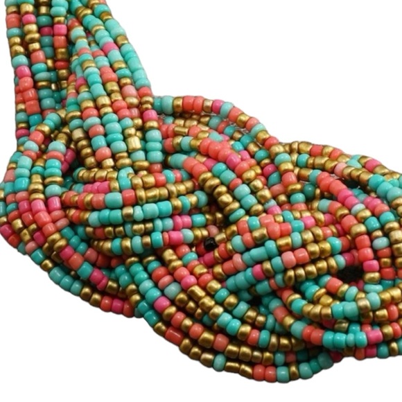 Bohemian Multi-Color Block Beaded Necklace & Drop Earrings Set - Picture 3 of 4